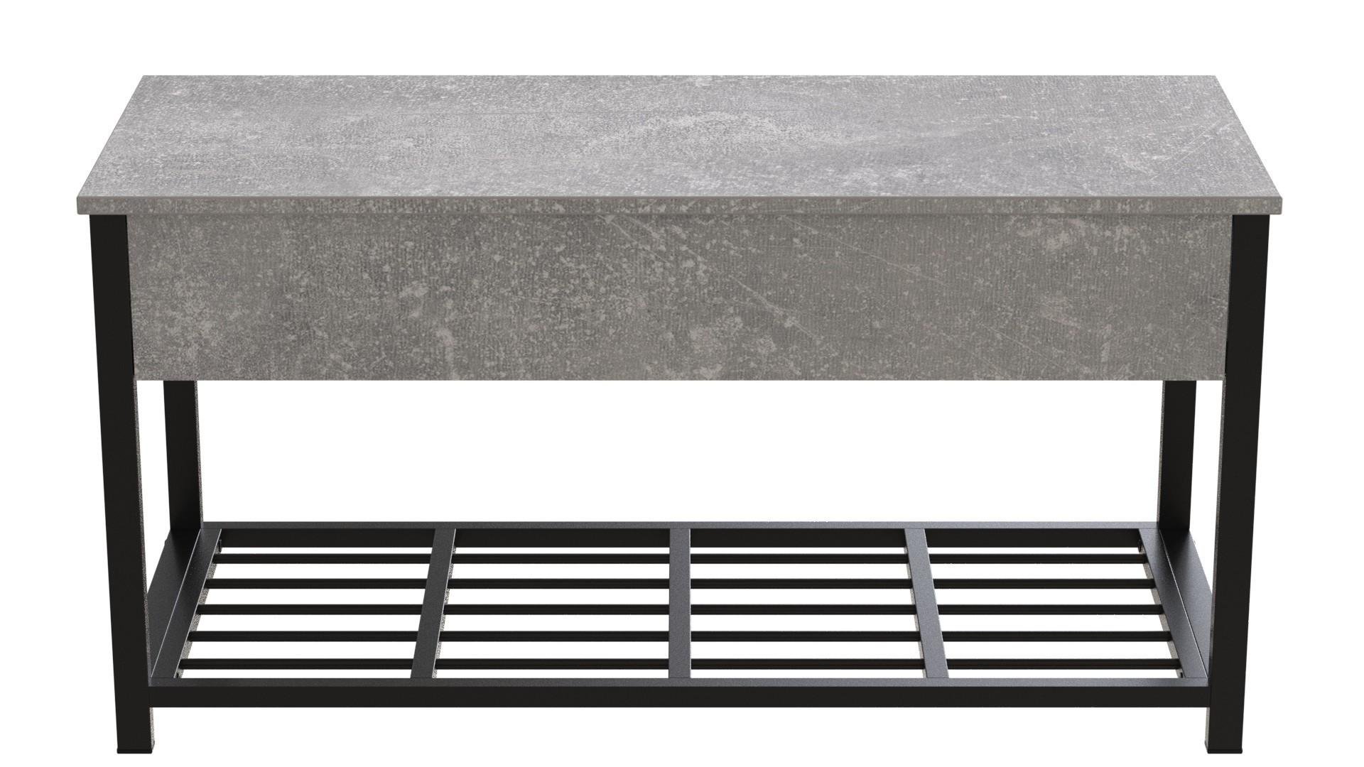 Банкетка с ящиком Ferrum-decor Дрейк 1 металл/ДСП 16 мм 550x1000x400 мм Черный/Бетон (FRD-103051)