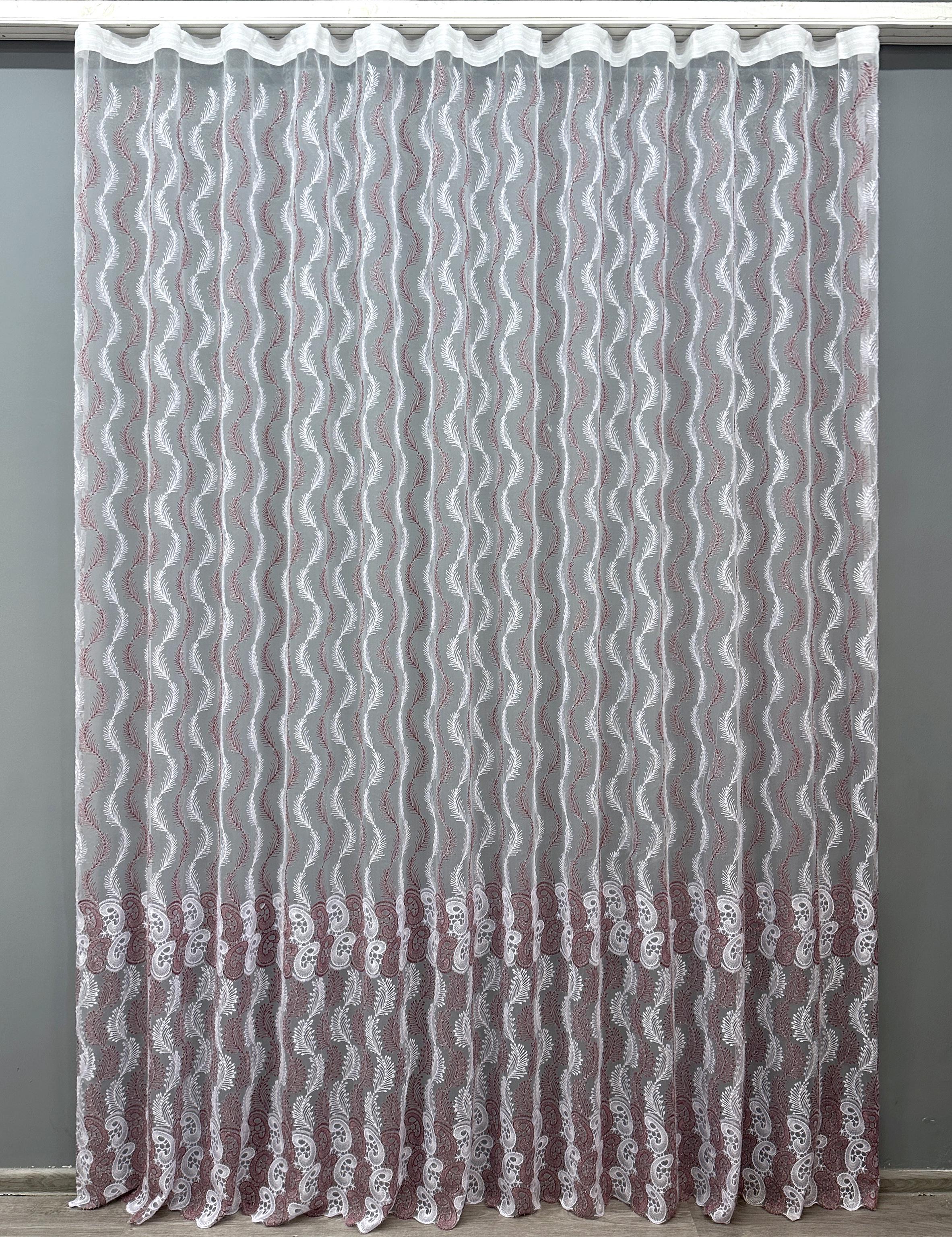 Тюль VR-Textil 1691т Органза с вышивкой и люрексом 300х270 см Бордовый/Белый (42-0732)