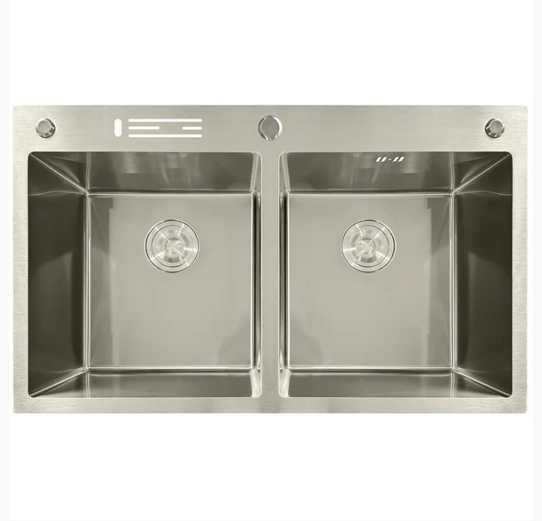 Мойка кухонная MIXXUS MH8350-DK нержавеющая сталь 3,0/0,8 мм интегрированная с двумя чашами Nano-Silver (MI7052)