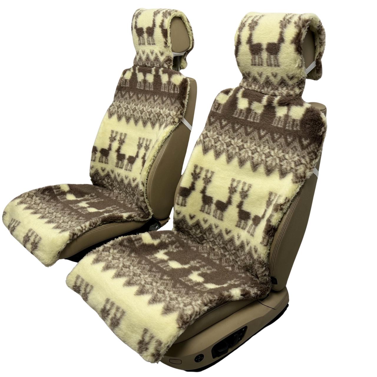 Накидки-чехлы универсальные меховые на передние сиденья авто из овчины Runa Олени (315-2-N)