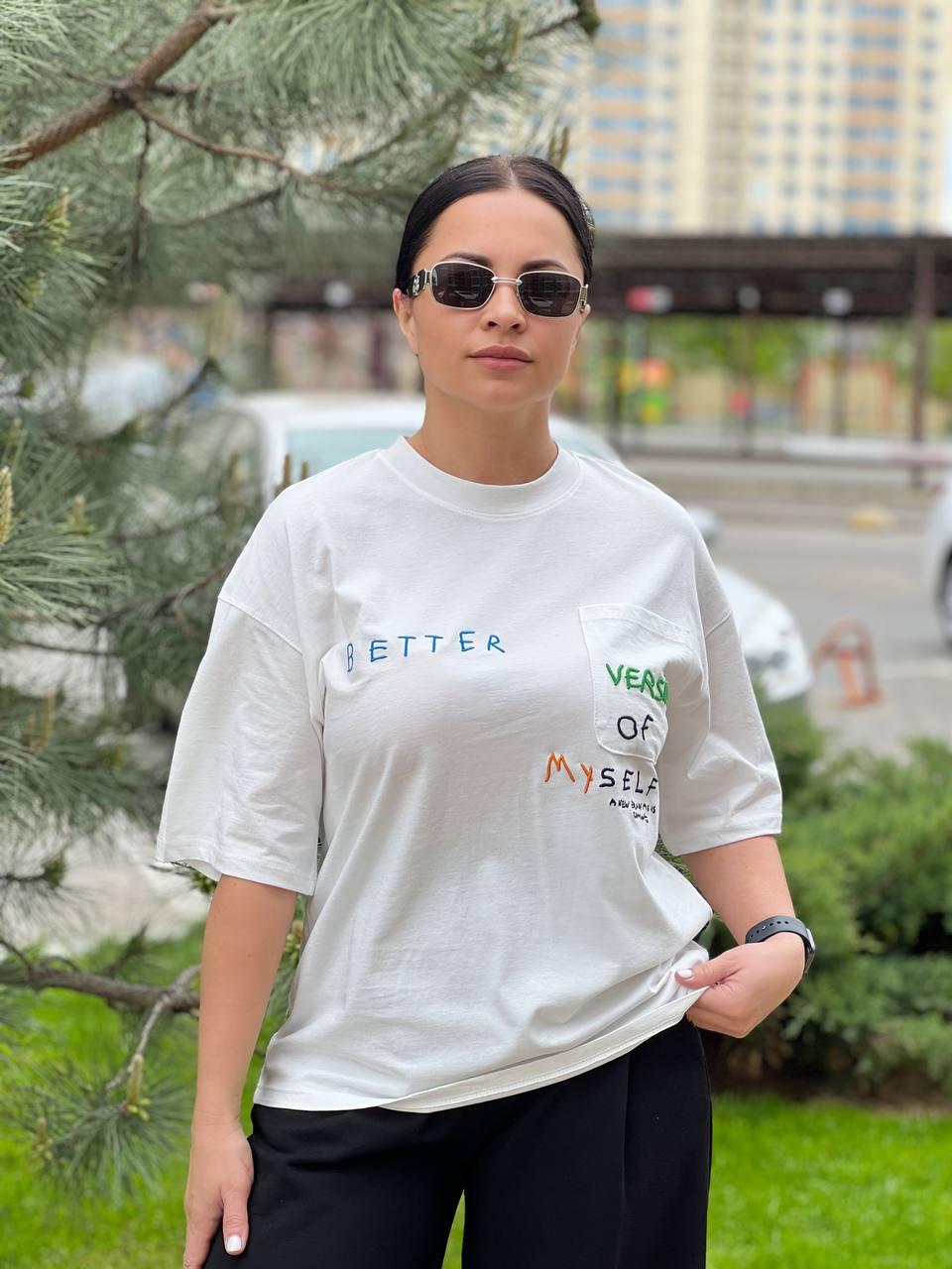 Футболка жіноча PEPPER MINT BX24-19 з кишенею написи вишивка S Білий (1892)