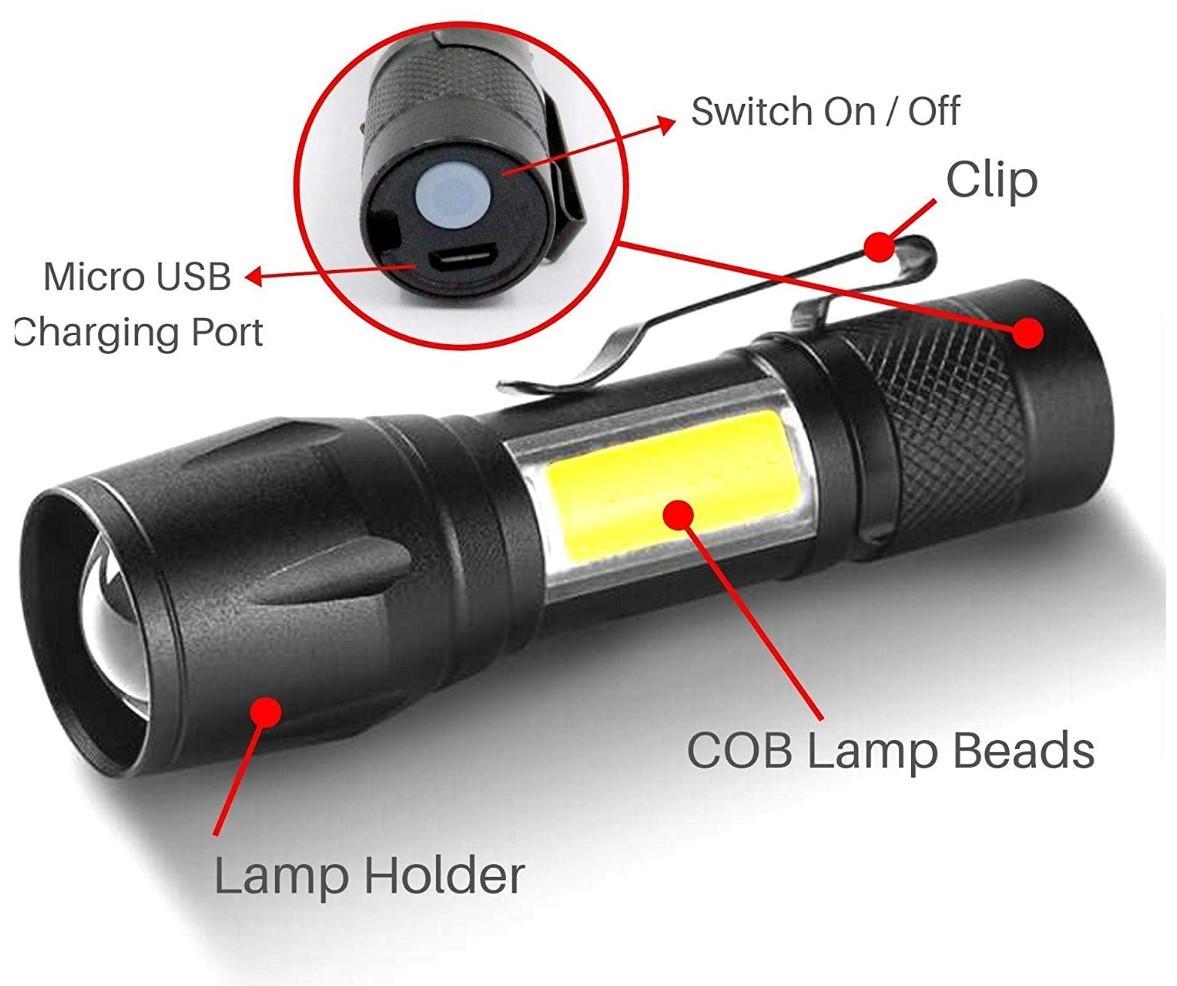 Фонарик светодиодный 10 см аккумуляторный c зарядкой от USB и нагрудным фиксатором (23412) - фото 6