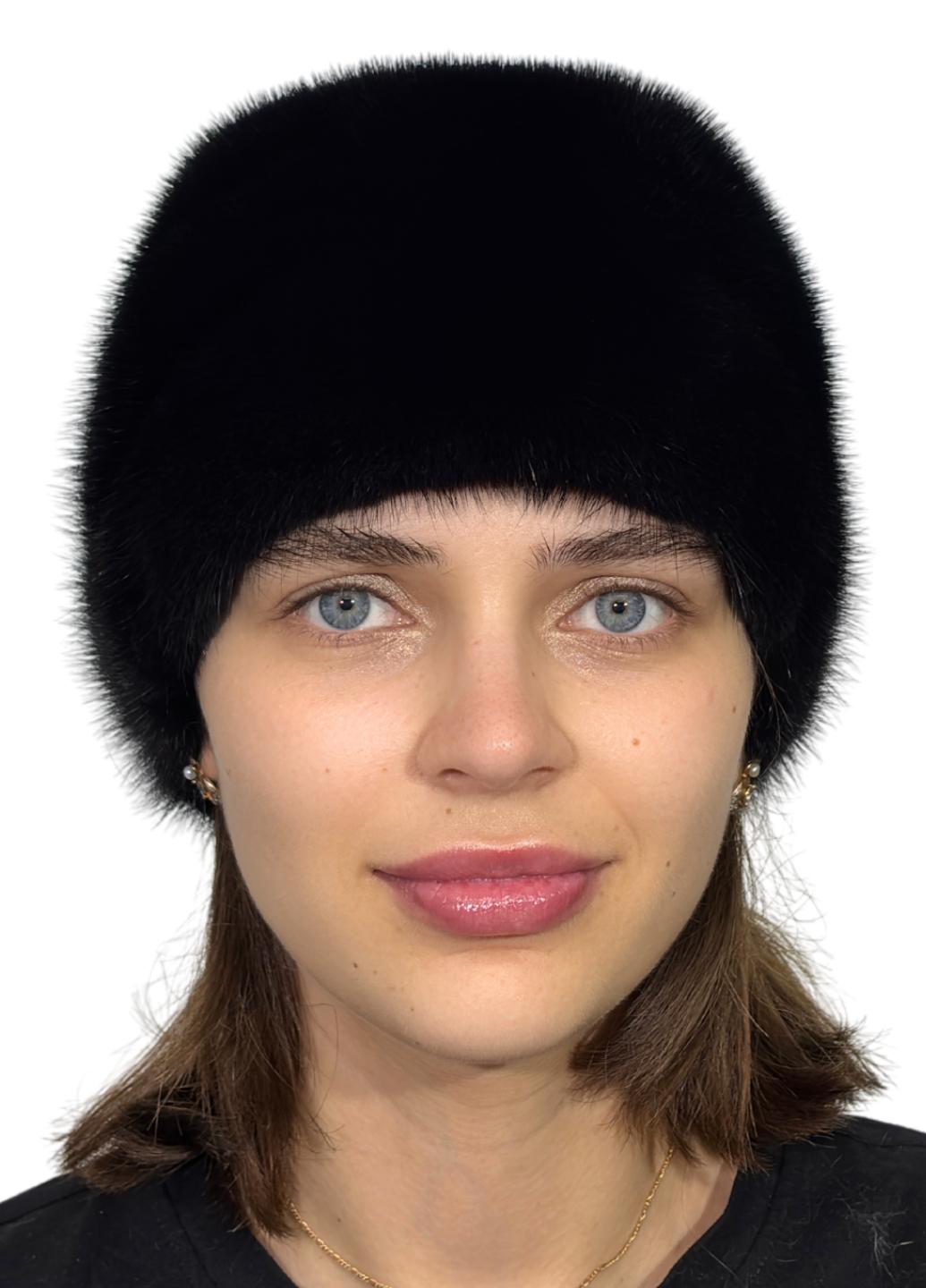 Зимняя шапка Меховой стиль Подвеска из натурального меха норки XL-XXL Черный (054/G)