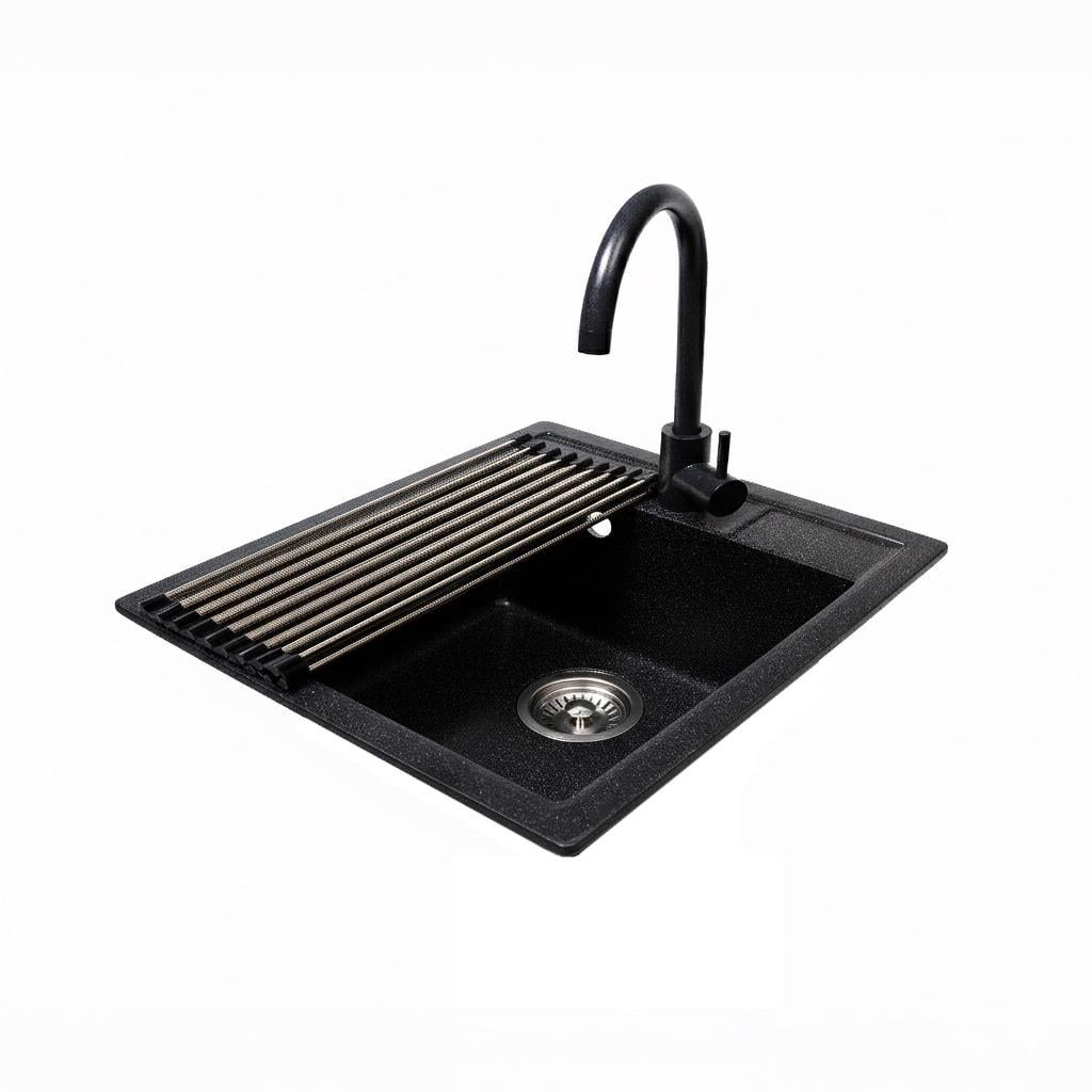 Мийка для кухні гранітна ROMZHA Adiere A зі змішувачем і сушаркою Графіт (RO20002)