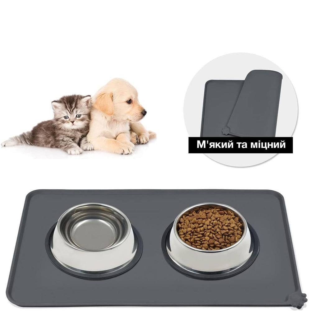 Силиконовый коврик под миски для кошек и собак PetCare 48х30 (Темно-серый) - фото 7 Силиконовый коврик под миски для кошек и собак PetCare 48х30 (Темно-серый) - фото 7