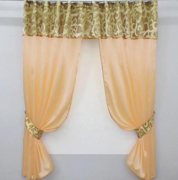 Занавеска на кухню с ламбрекеном 270х170 см Персиковый/Золотистый (073к)