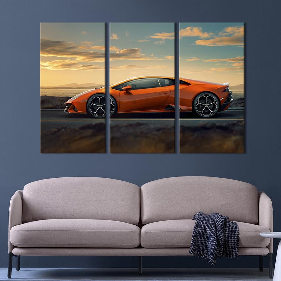 Картина на холсте триптих Яркий Lamborghini Huracan Evo 156x100 см (1249-31)