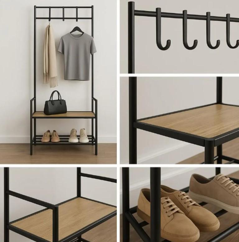 Вешалка напольная Bonro B58 Лофт со стойкой для обуви (4732) - фото 2