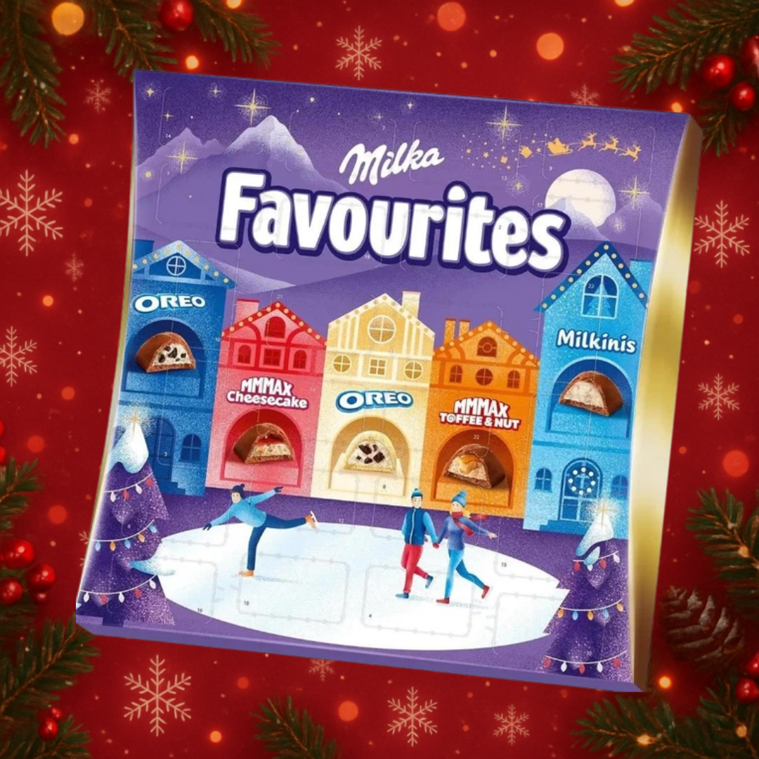 Адвент календар новорічний різдвяний із шоколадними цукерками Milka Favourites 206 г (dgfb)
