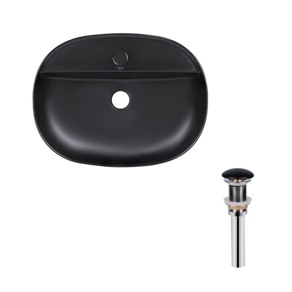Комплект Qtap Scorpio Раковина накладная овальная 505x385x120 мм Black matt/донный клапан PU03 (SD00053436)