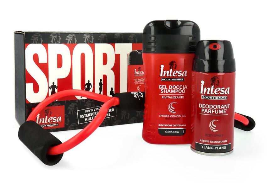 Подарочный набор Intesa Pour Homme Sport гель для душа женьшень/дезодорант Иланг-Иланг/эспандер
