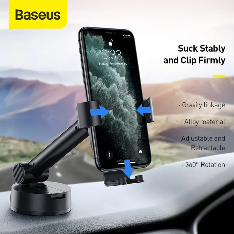 Тримач автомобільний Baseus Simplism Gravity Car Mount With Suction Base Black Автотримач для телефону Чорний - фото 13