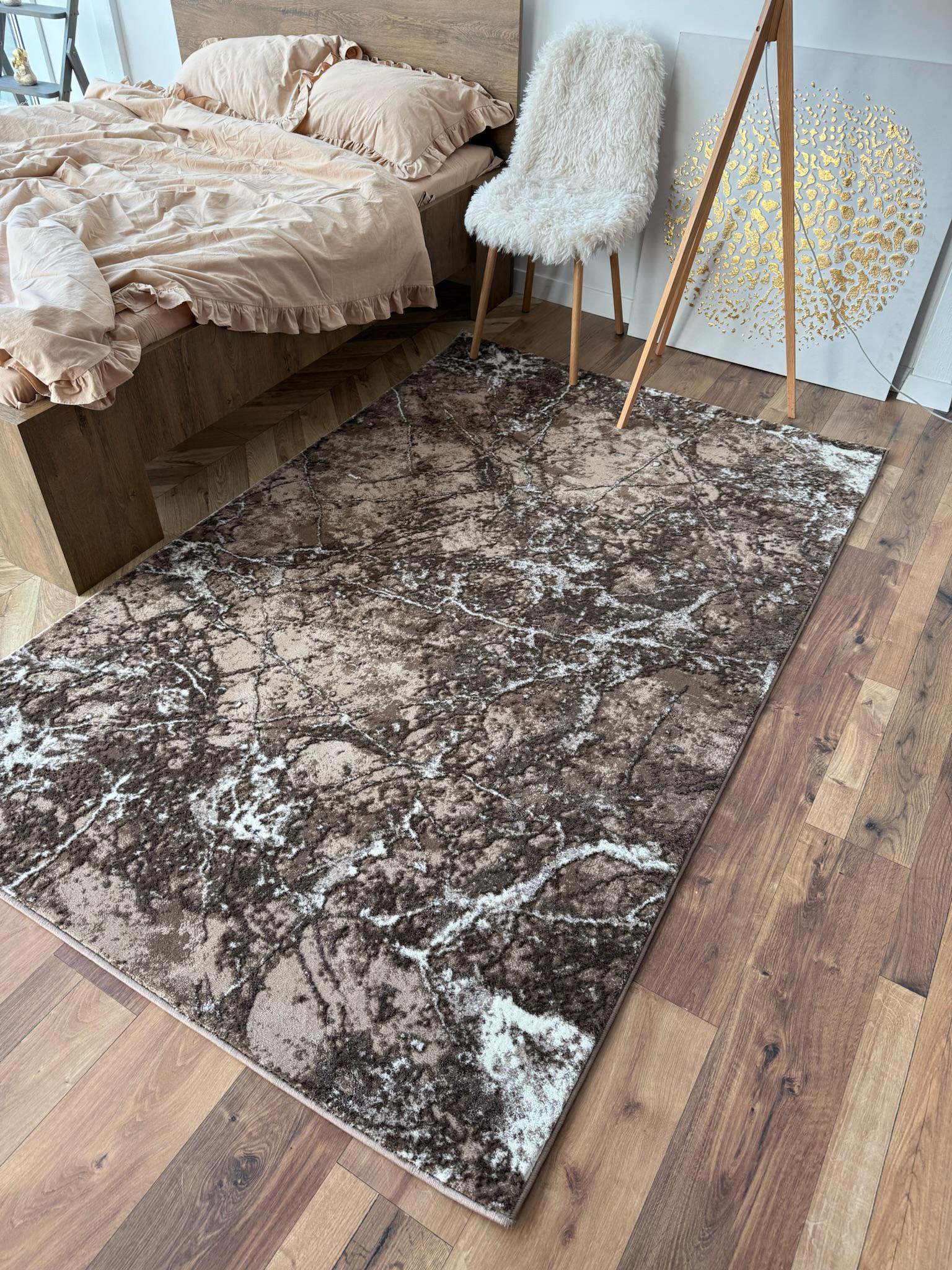 Килим прямокутний з плямистим дизайном 100х200 см Коричневий