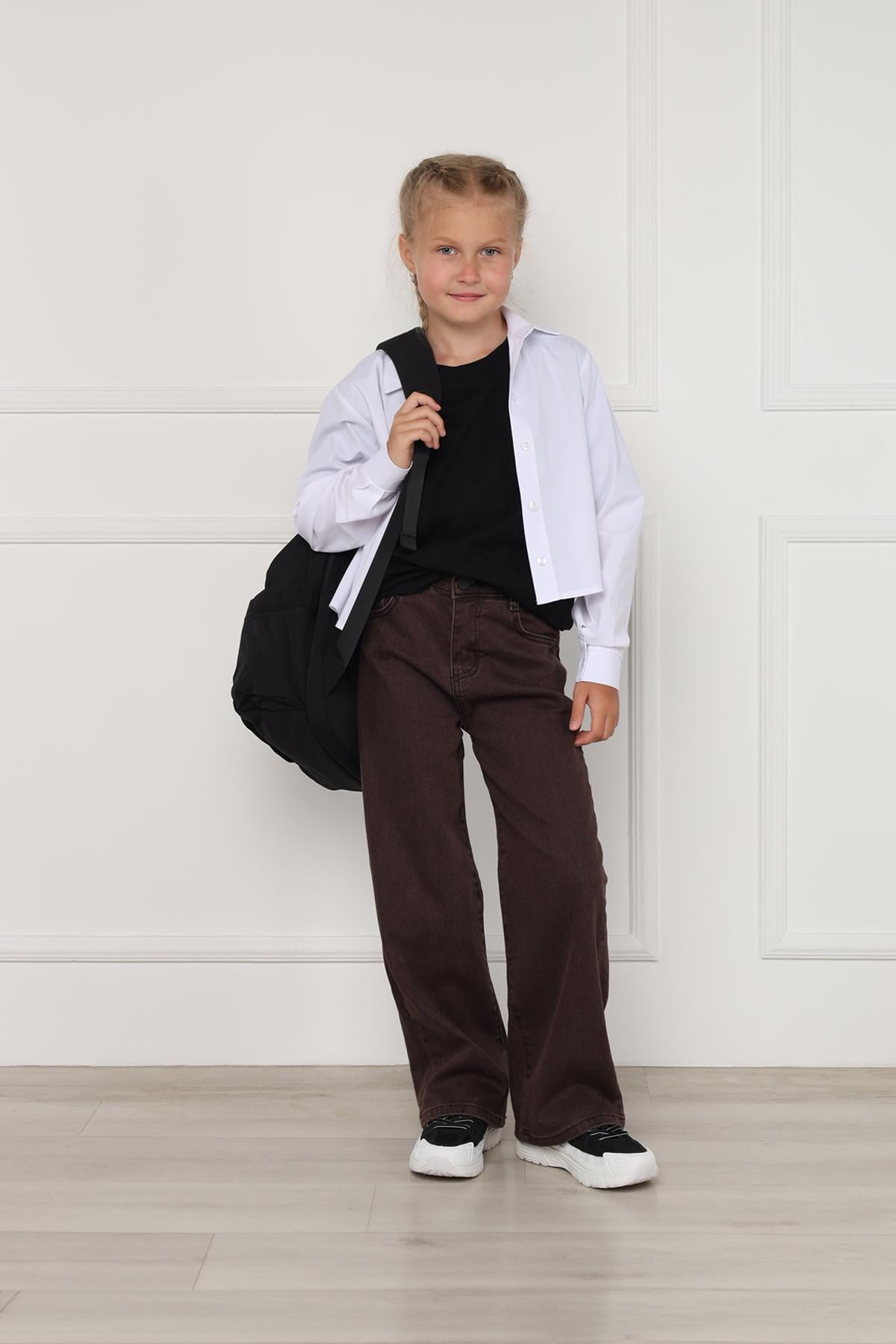 Джинси wide leg для дівчинки 146 см Коричневий (ЦБ-00298723)