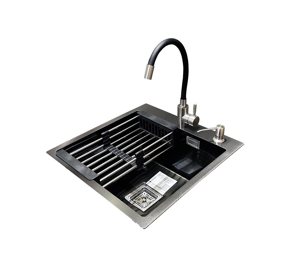 Мойка для кухни со смесителем и дозатором Romzha Arta Nova U-450 Черный (14875788) Мойка для кухни со смесителем и дозатором Romzha Arta Nova U-450 Черный (14875788)