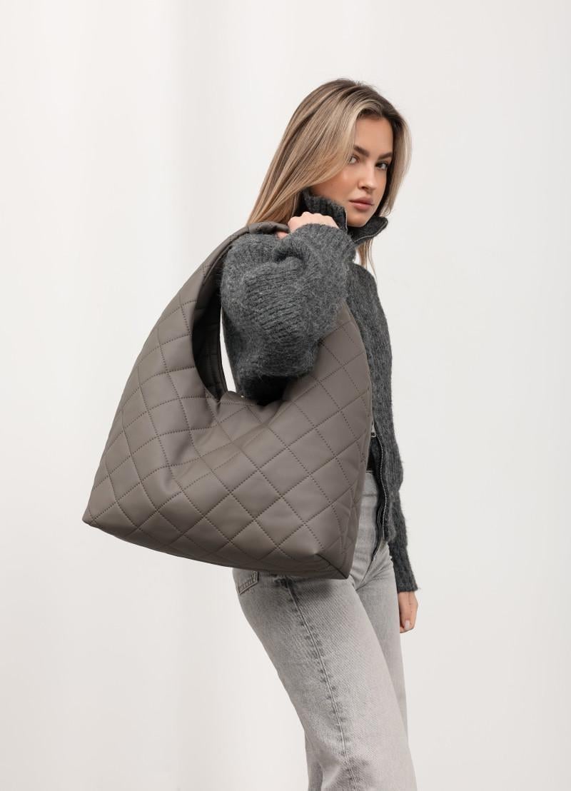 Женская сумка Sambag HOBO строченая L 34х37х16 см Серый (53300039)