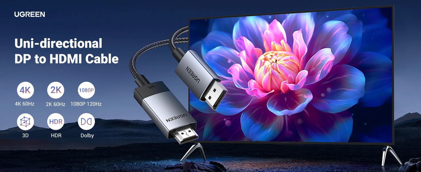 Кабель UGREEN DP119 DisplayPort to HDMI 4K 3 м Black (25491) - фото 8 Кабель UGREEN DP119 DisplayPort to HDMI 4K 3 м Black (25491) - фото 8