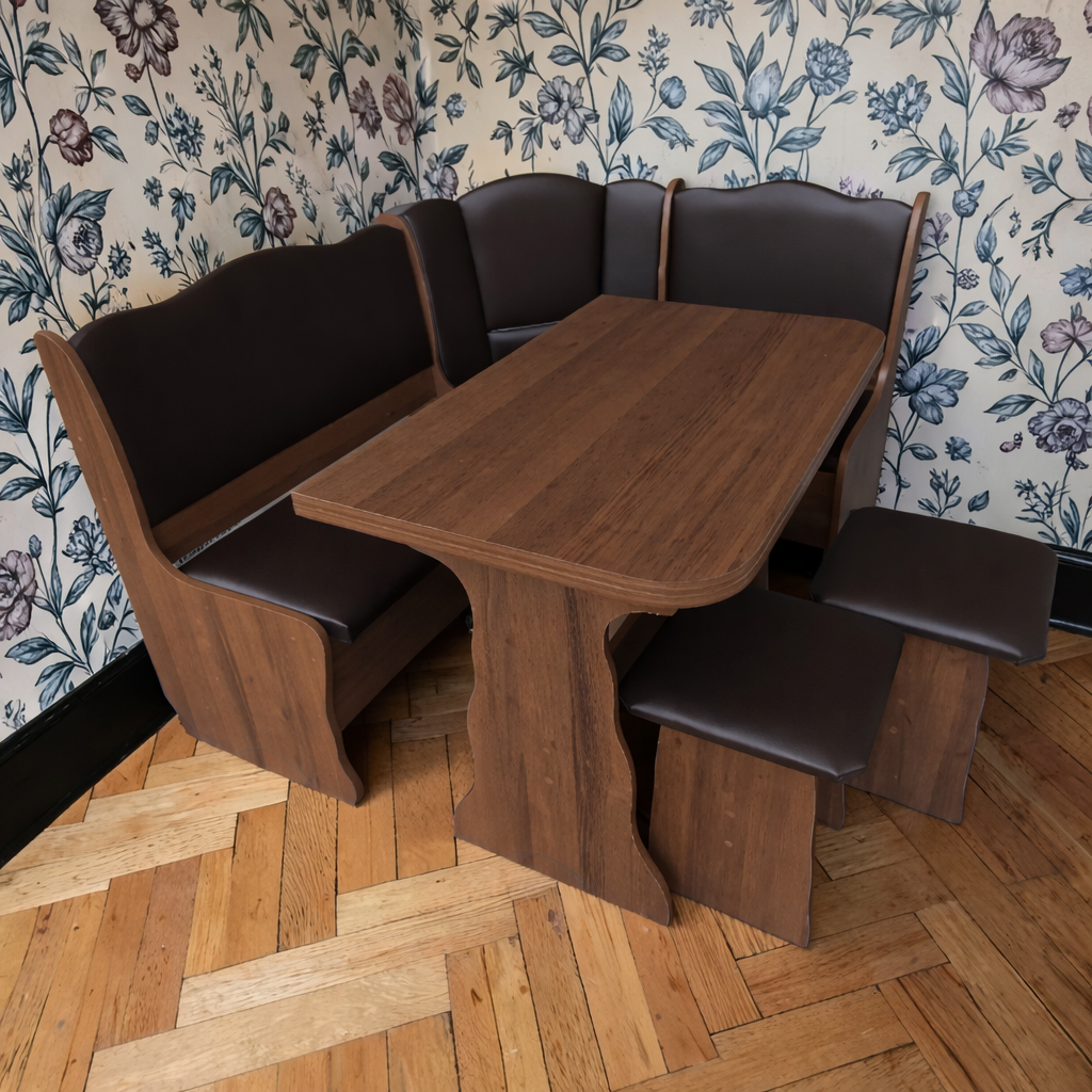 Кухонный уголок Гарант со столом и табуретками ДСП/экокожа 140х110 см Темный орех/Шоколад (KSTT-TG-ESH)