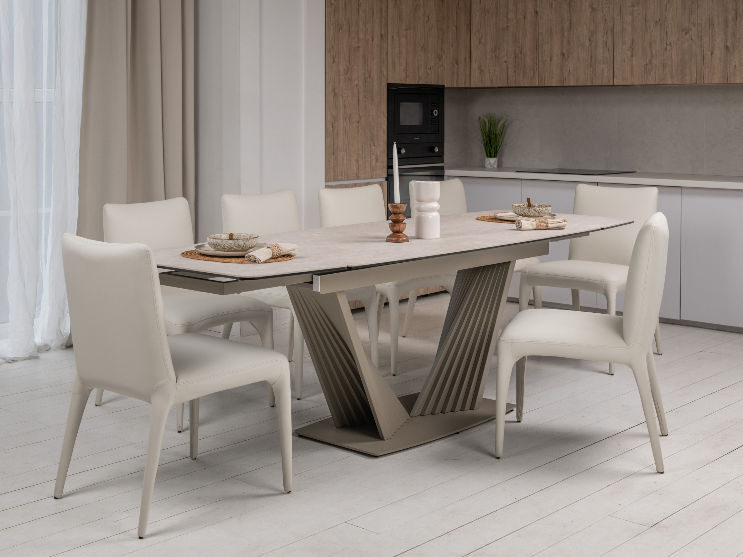 Стіл обідній розсувний Vetro Mebel Феліче 1600- 2400x900x760 мм Сахара/Бежевий (TМL-1000) - фото 9 Стіл обідній розсувний Vetro Mebel Феліче 1600- 2400x900x760 мм Сахара/Бежевий (TМL-1000) - фото 9