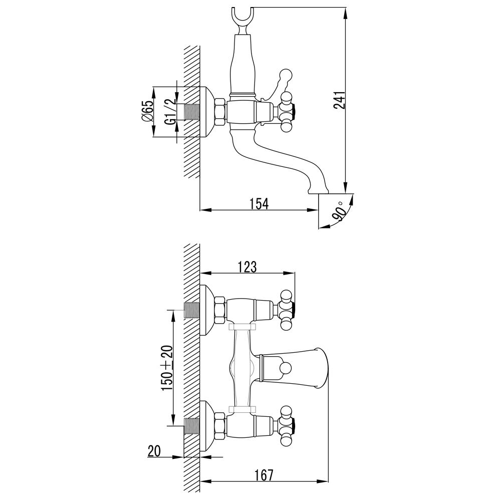 Змішувач для ванни Corso FE-2C152K Brenta 1/2" поворотный дивертор встроенный/картриджный (9679204) - фото 8