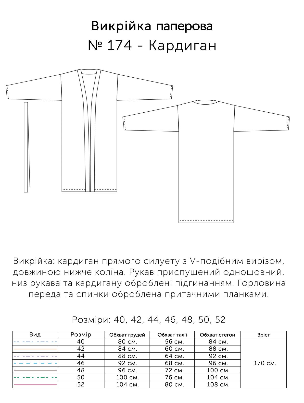 Паперова викрійка № 174 Кардиган з капюшоном р. 40/42/44/46/48/50/52 (17405202) - фото 3