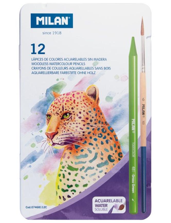 Набір кольорових акварельних олівців MILAN 12 шт. та пензлик коза №6 - фото 7