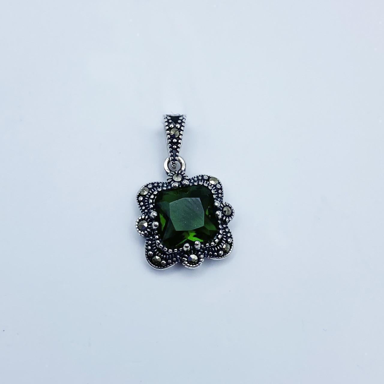 Серебряный кулон с зеленым кварцем и марказитом 2,56 г (2226429976)