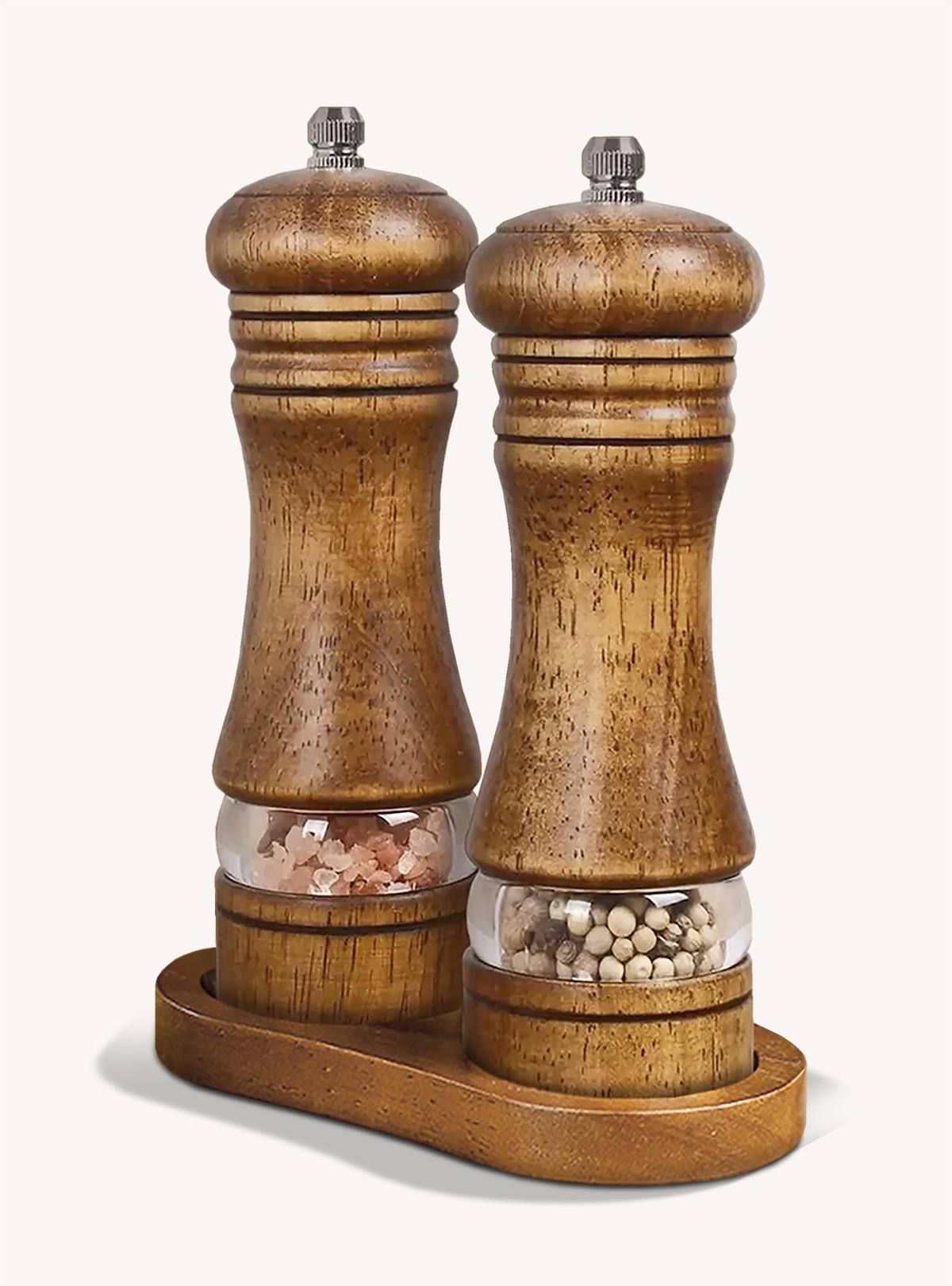 Мельницы для специй деревянные OnePro из натурального дуба с регулируемым помолом 2 шт. Коричневый 73819