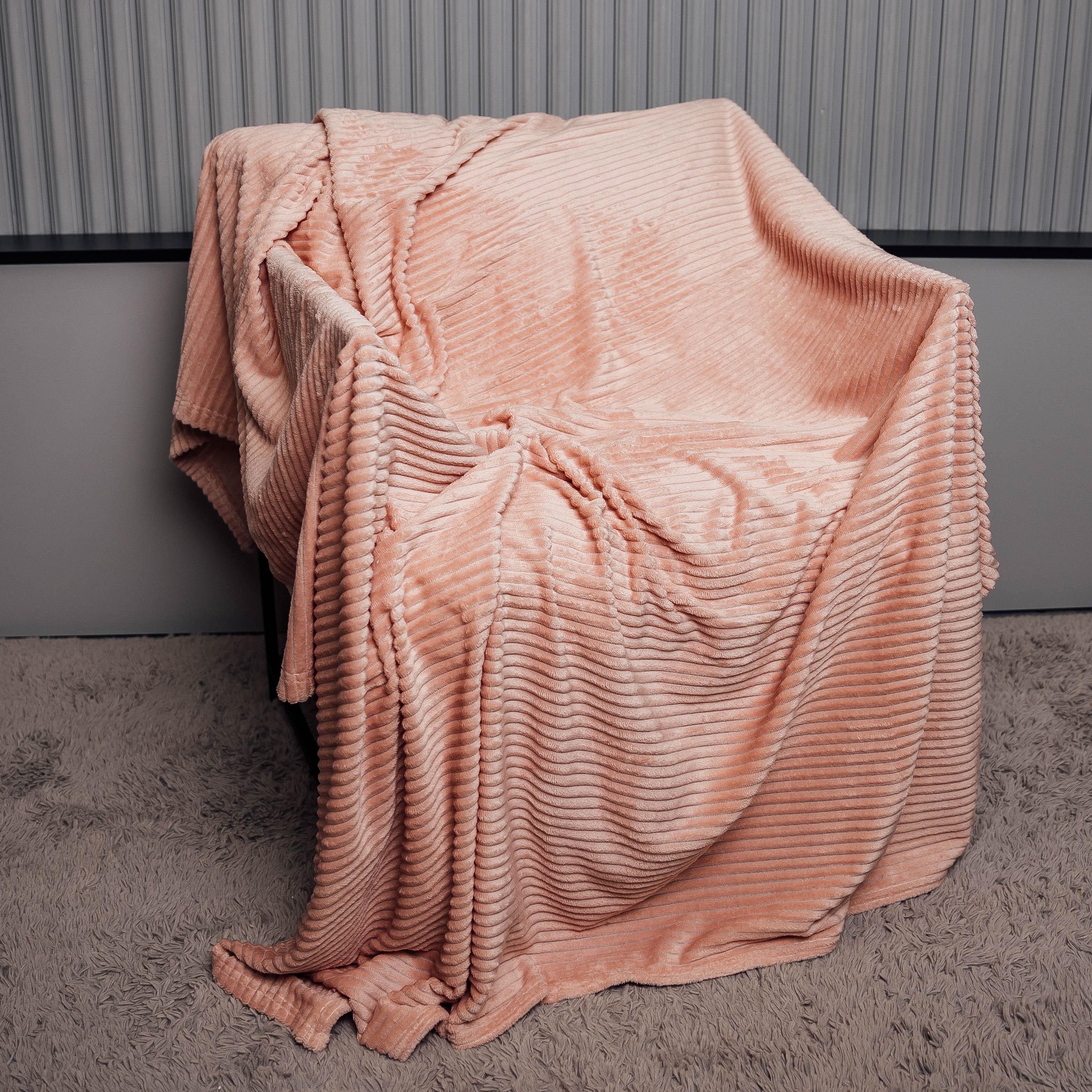 Плед полоски Полосатые Объятия полуторный 150х220 см Персиковый (88117)