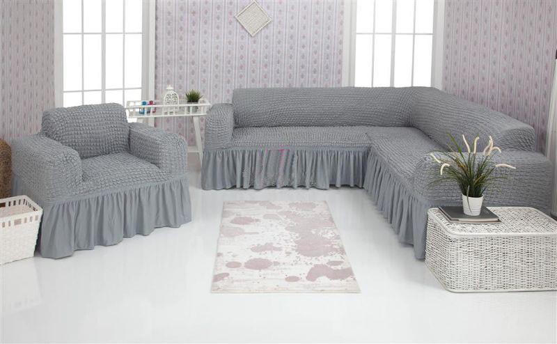 Чехол на угловой диван и кресло с оборкой (31919421)