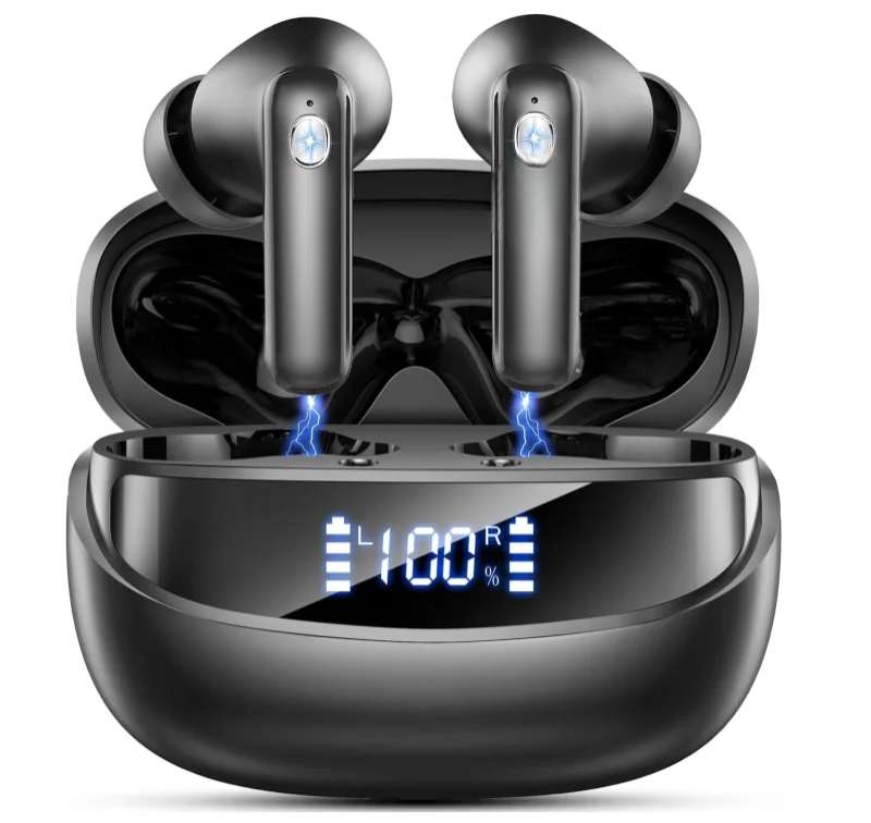Наушники беспроводные Nerunsa Bluetooth 5.4 TWS с ENC шумоподавлением/LED дисплеем до 50 ч/Hi-Fi стерео Черный (2943102517)