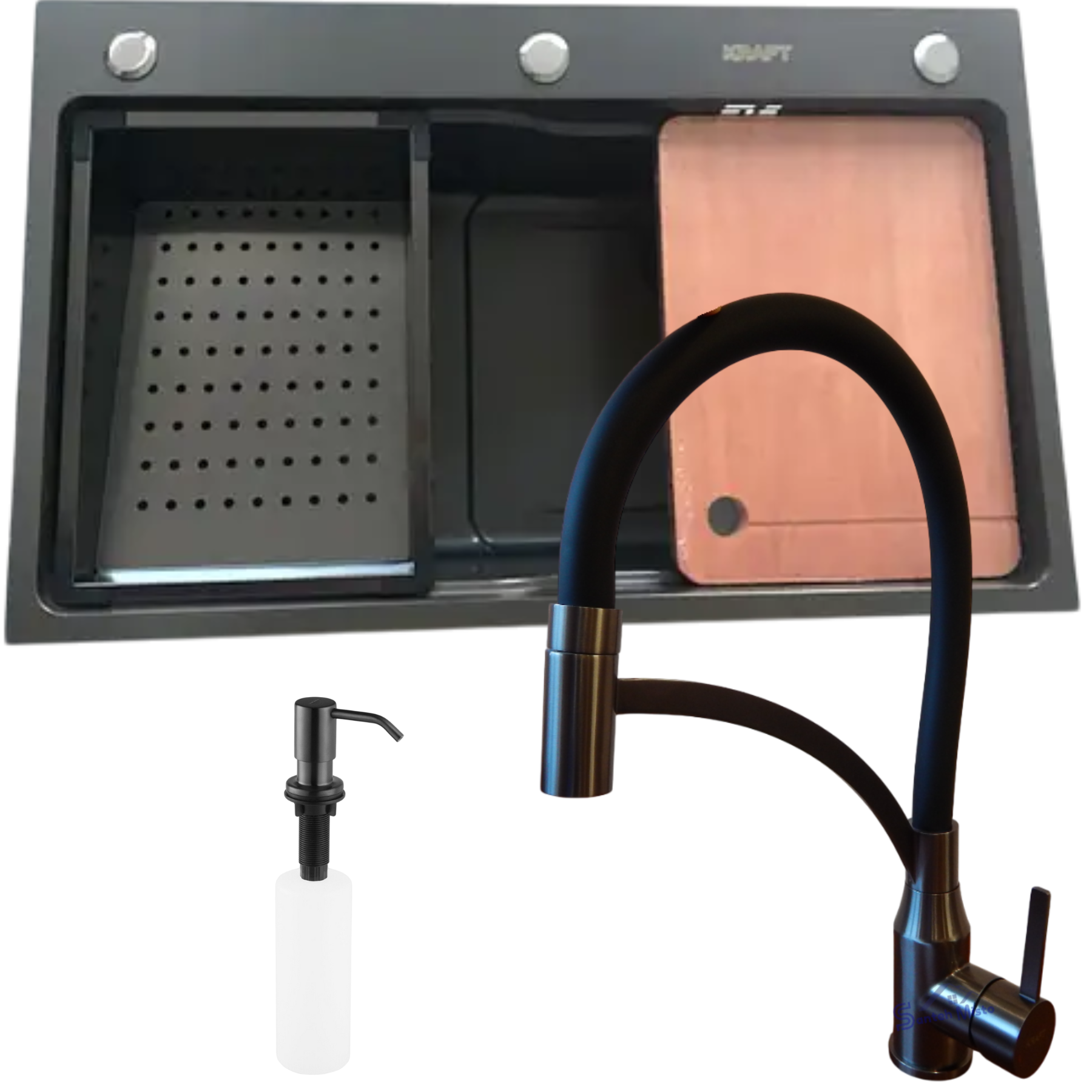 Комплект кухонной мойки Kraft HM NANO 75x46 см Black (37961)