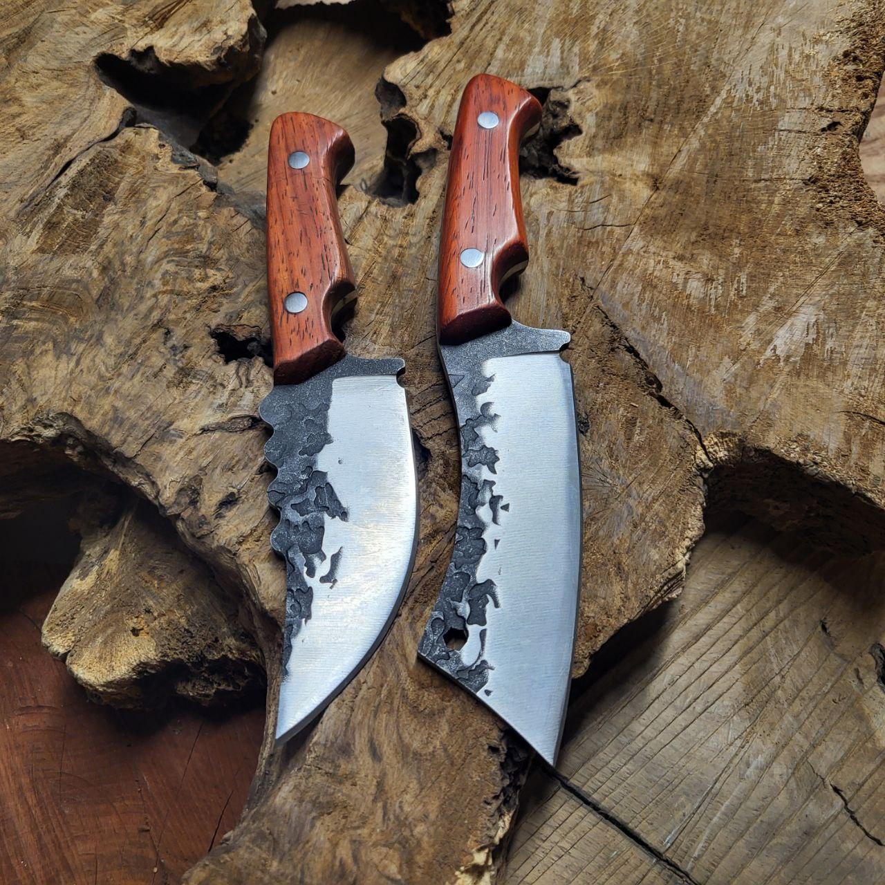 Набор кухонных ножей кованая сталь розовое дерево с чехлами 2 шт.