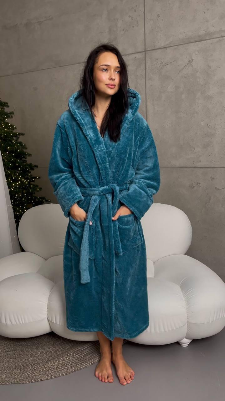 Халат для дома длинный махровый 6XL Темно-бирюзовый (62-64)