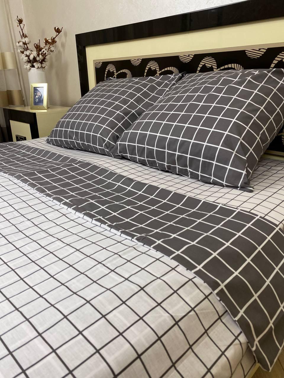 Комплект постільної білизни В клітинку 200х220 см євро бавовняний 70х70 см Сірий з білим - фото 5 Комплект постільної білизни В клітинку 200х220 см євро бавовняний 70х70 см Сірий з білим - фото 5