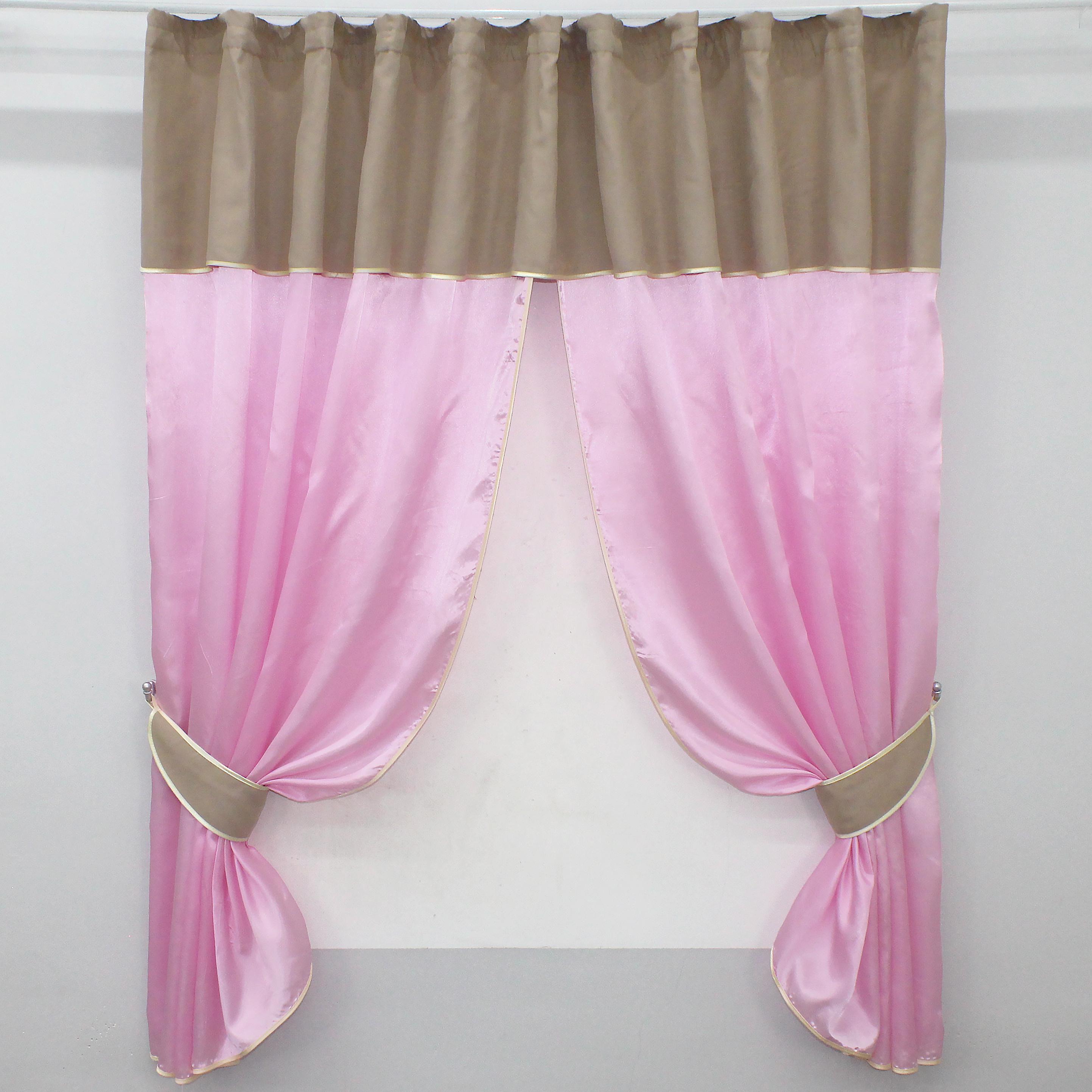 Шторы кухонные VR-Textil № 073к с ламбрекеном и подхватами 270х170 см Розовый/Какао (52-0392)