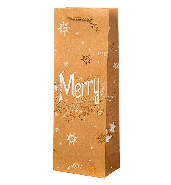 Новогодний пакет Merry Christmas 13х8,5х36 см крафт (514735)