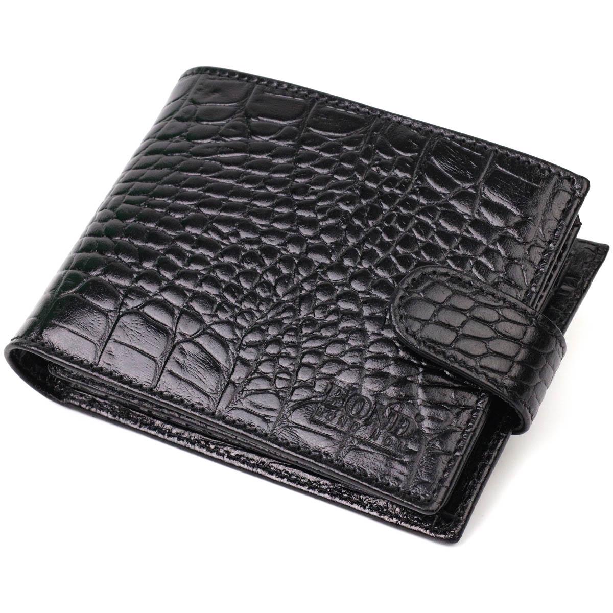 Бумажник мужской Bond-Wallet 21997 из натуральной кожи с тиснением под крокодила Черный