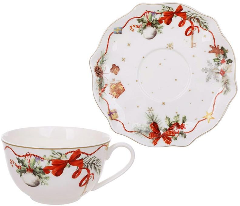Чайный набор Christmas Ribbon 2 чашки фарфоровый с блюдцами 250 мл