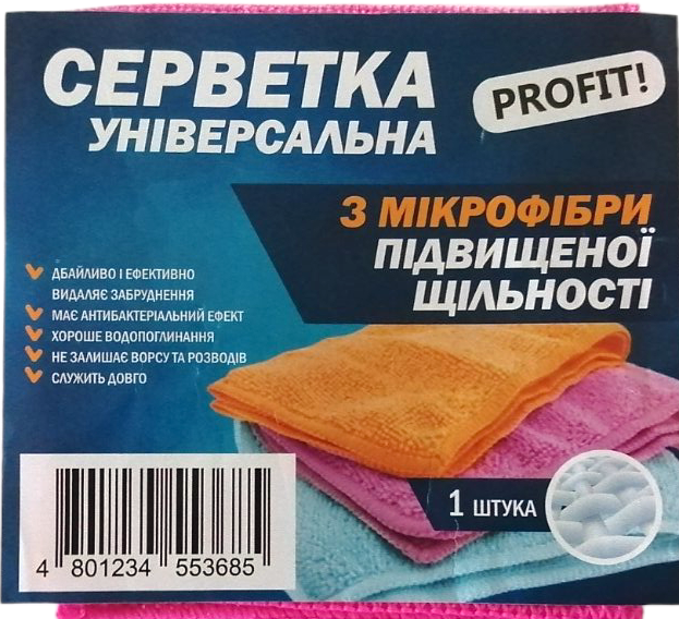 Салфетка микрофибра Profit универсальная 30х30 см (11239)