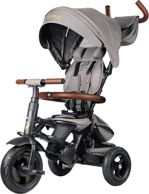 Велосипед трехколесный складной Qplay Rito Deluxe 6в1 с родительской ручкой Серый