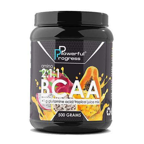 Амінокислота BCAA для спорту Powerful Progress BCAA 2:1:1 + Glutamine 500 г 50 порцій Tropical mix