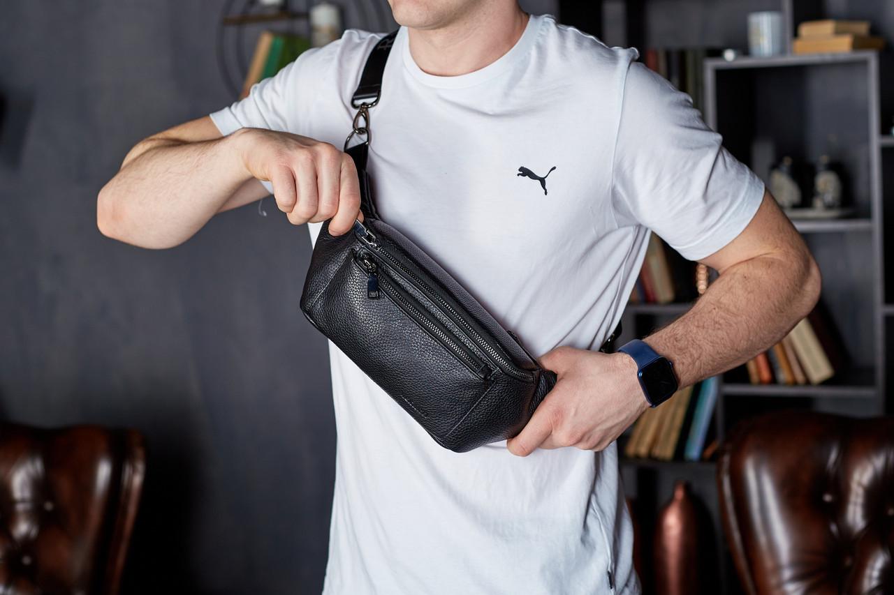 Бананка Tiding Bag TD-2346 з натуральної зернистої шкіри 14х25х8 см Чорний