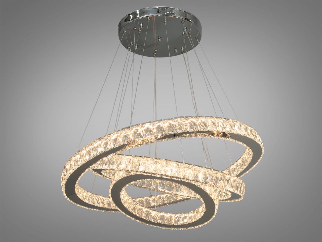 Хрустальная LED люстра премиум класса на три кольца, цвет хром, 105W на 15м2 7201A-750+580+400HR-LS