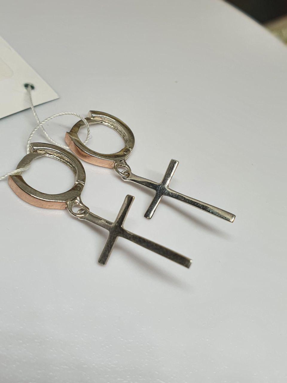 Срібні сережки Хрестики з вставкою золота 925/375 проба (26943916) - фото 10 Срібні сережки Хрестики з вставкою золота 925/375 проба (26943916) - фото 10
