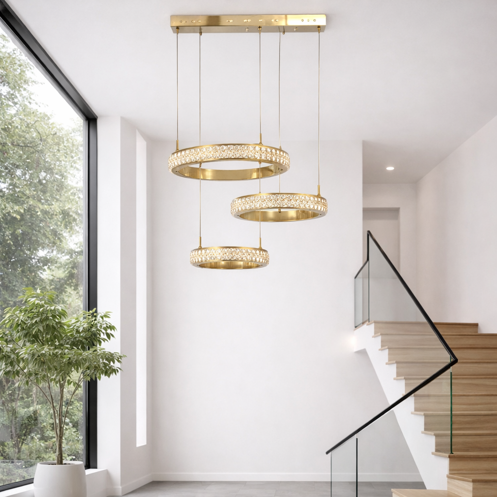 Люстра 3 Ring Crystal Pendant LED 3 режима 172W (2067/3GD)
