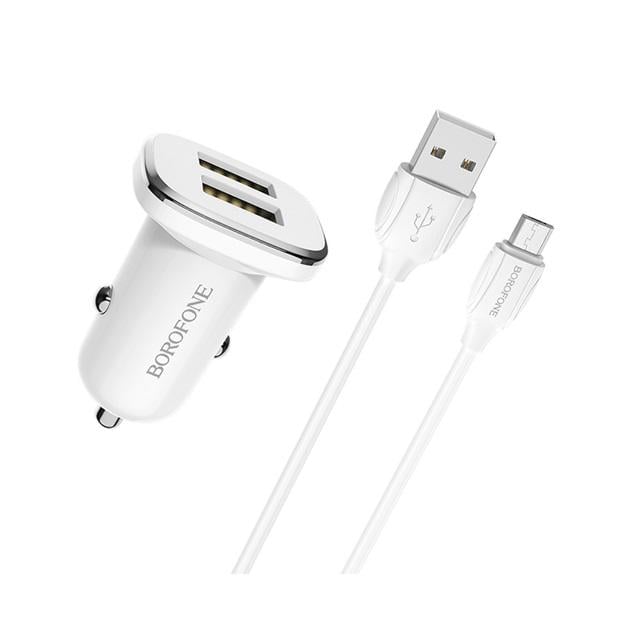 Зарядное устройство в авто Borofone BZ12 Double Port In-Car Charger Set with Micro-USB White