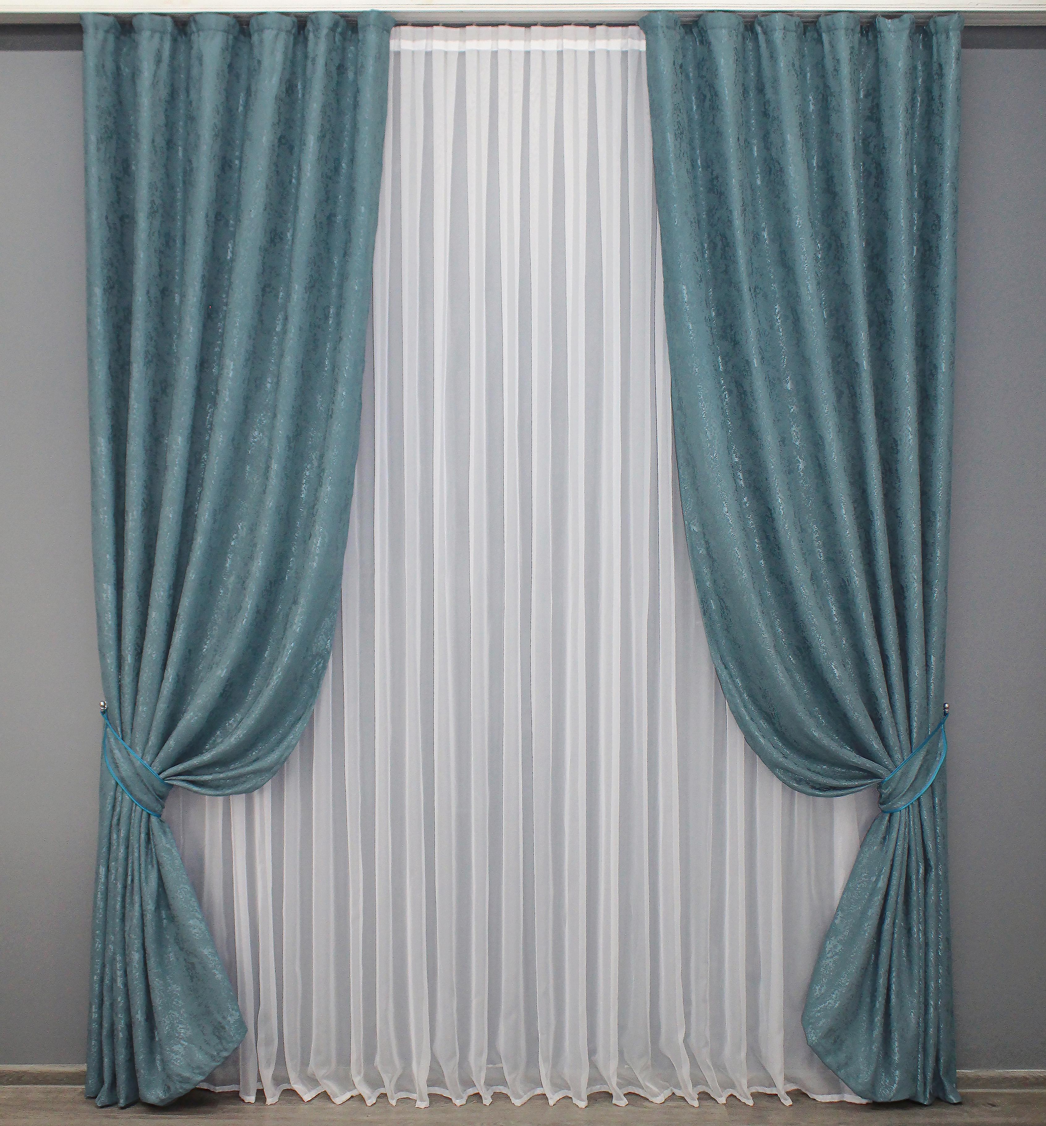 Комплект готовых штор VR-Textil Лен мрамор Pavliani № 1369ш 150х270 см 2 шт. Лазурный (33-0230)