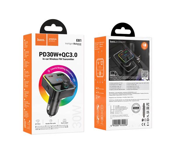 Зарядний пристрій автомобільний Hoco E81 QC3.0 PD30W з FM модулятором Black - фото 8
