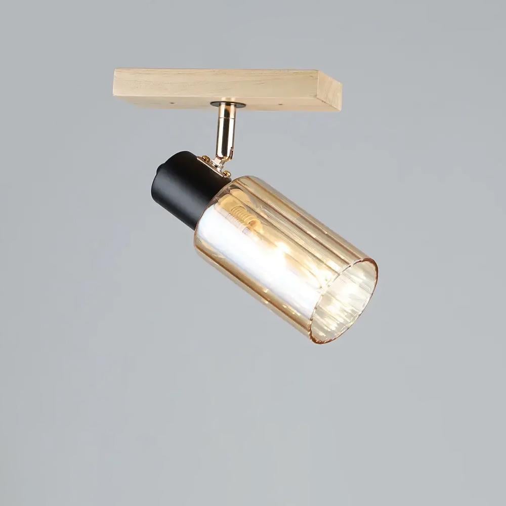 Люстра стельова Light House SR-19360/1 BK/WOOD E27 195х70х180 мм Чорний/Золотий/Медовий
